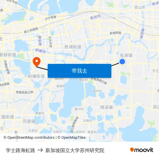 学士路海虹路 to 新加坡国立大学苏州研究院 map