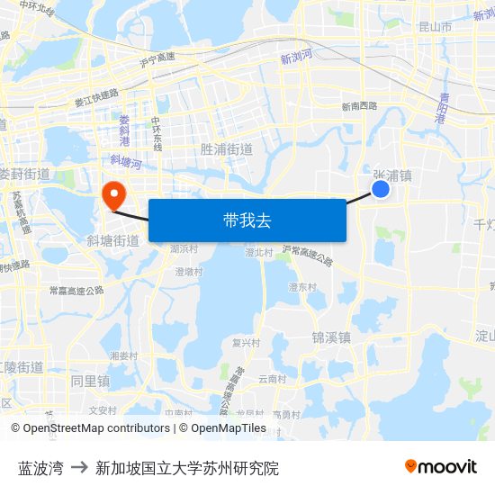 蓝波湾 to 新加坡国立大学苏州研究院 map