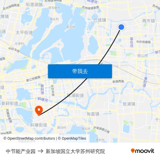 中节能产业园 to 新加坡国立大学苏州研究院 map