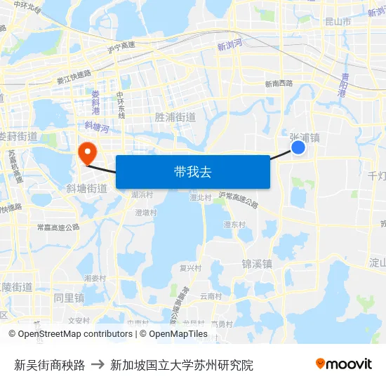 新吴街商秧路 to 新加坡国立大学苏州研究院 map