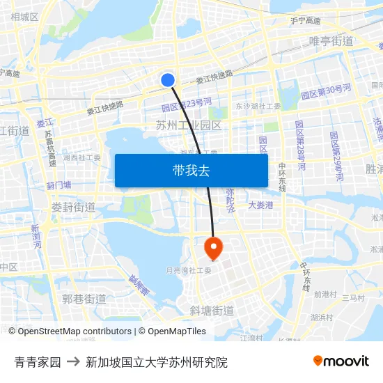 青青家园 to 新加坡国立大学苏州研究院 map