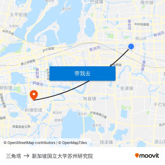 三角塔 to 新加坡国立大学苏州研究院 map