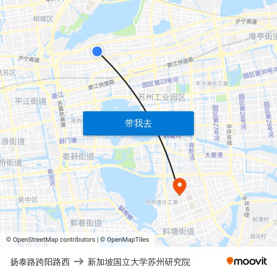 扬泰路跨阳路西 to 新加坡国立大学苏州研究院 map
