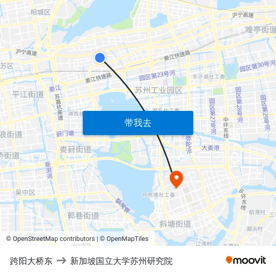 跨阳大桥东 to 新加坡国立大学苏州研究院 map