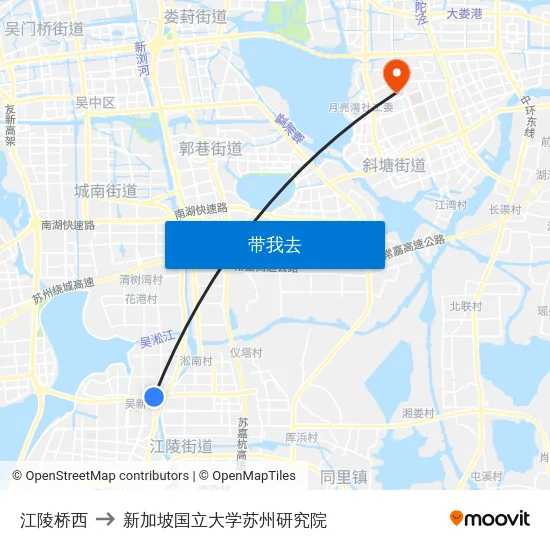 江陵桥西 to 新加坡国立大学苏州研究院 map