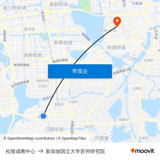 松陵成教中心 to 新加坡国立大学苏州研究院 map