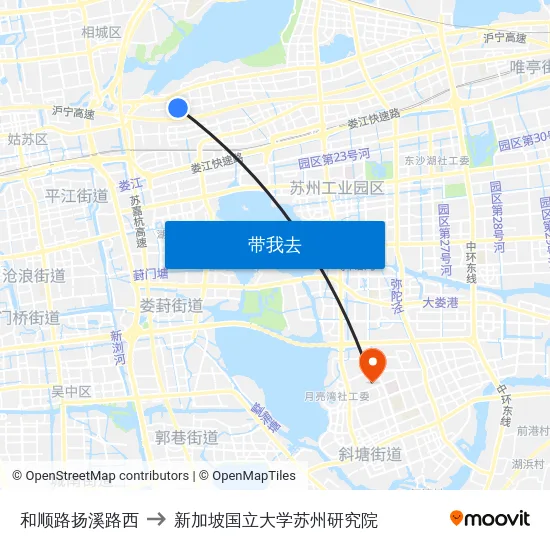 和顺路扬溪路西 to 新加坡国立大学苏州研究院 map