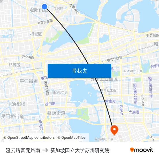 澄云路富元路南 to 新加坡国立大学苏州研究院 map