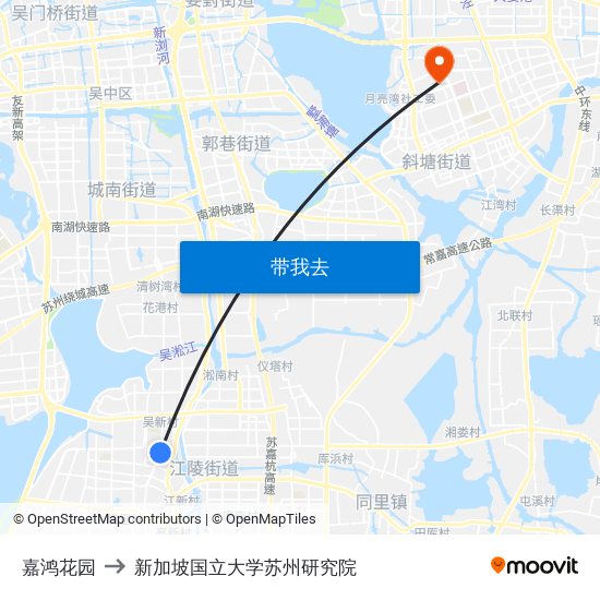 嘉鸿花园 to 新加坡国立大学苏州研究院 map