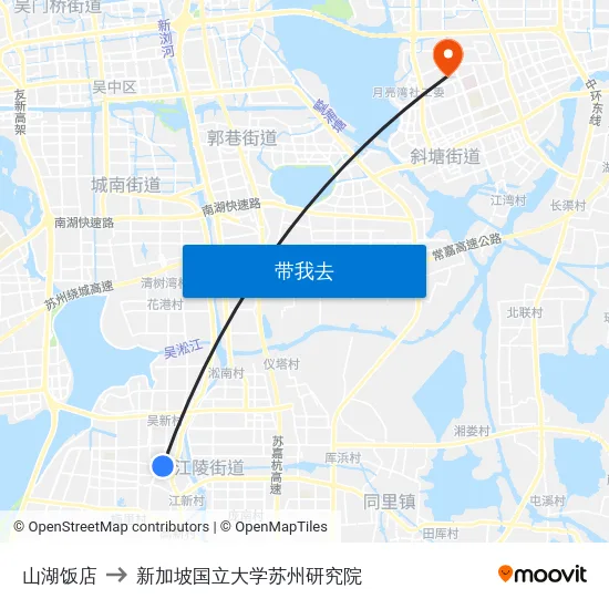 山湖饭店 to 新加坡国立大学苏州研究院 map