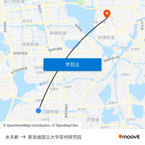 水关桥 to 新加坡国立大学苏州研究院 map