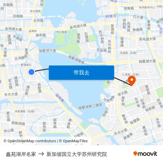 鑫苑湖岸名家 to 新加坡国立大学苏州研究院 map