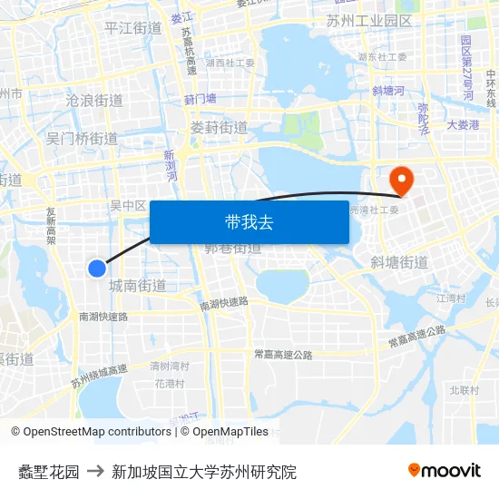 蠡墅花园 to 新加坡国立大学苏州研究院 map