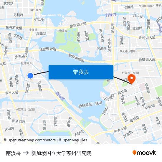 南浜桥 to 新加坡国立大学苏州研究院 map