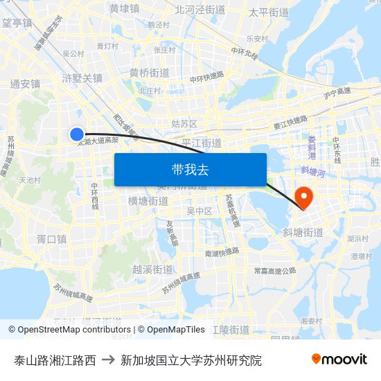 泰山路湘江路西 to 新加坡国立大学苏州研究院 map