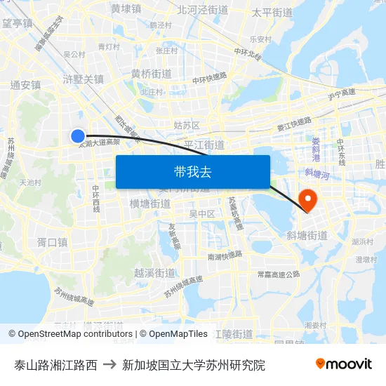 泰山路湘江路西 to 新加坡国立大学苏州研究院 map
