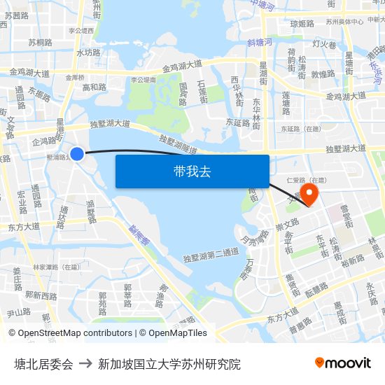塘北居委会 to 新加坡国立大学苏州研究院 map