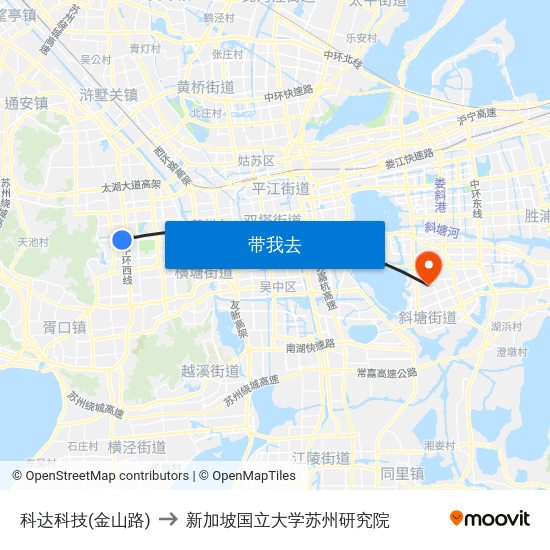 科达科技(金山路) to 新加坡国立大学苏州研究院 map