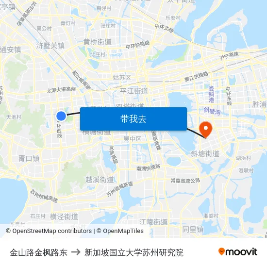 金山路金枫路东 to 新加坡国立大学苏州研究院 map