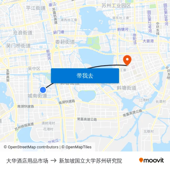 大华酒店用品市场 to 新加坡国立大学苏州研究院 map