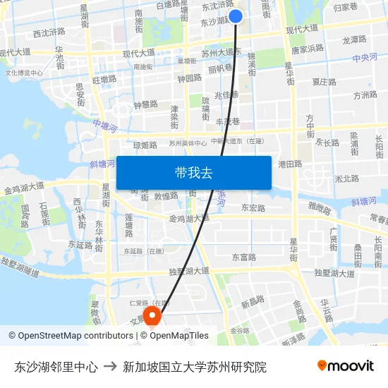 东沙湖邻里中心 to 新加坡国立大学苏州研究院 map