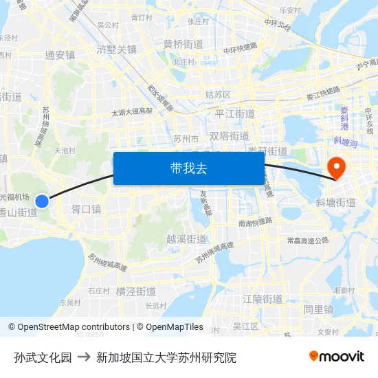 孙武文化园 to 新加坡国立大学苏州研究院 map