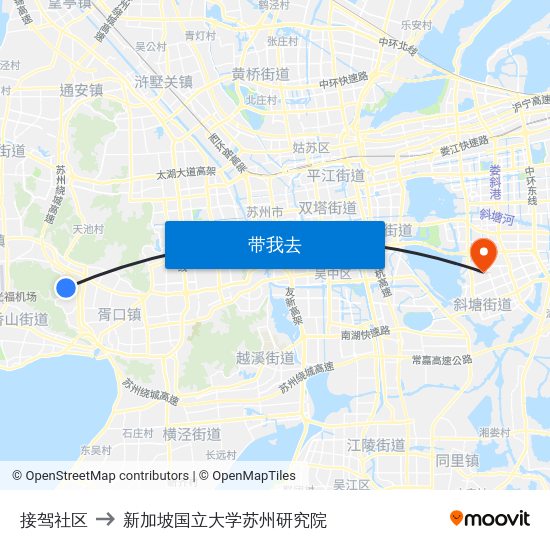 接驾社区 to 新加坡国立大学苏州研究院 map
