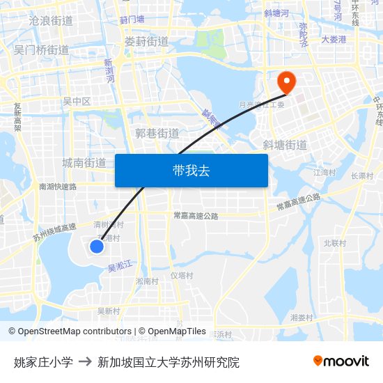 姚家庄小学 to 新加坡国立大学苏州研究院 map