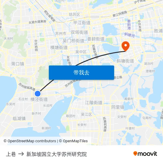 上巷 to 新加坡国立大学苏州研究院 map