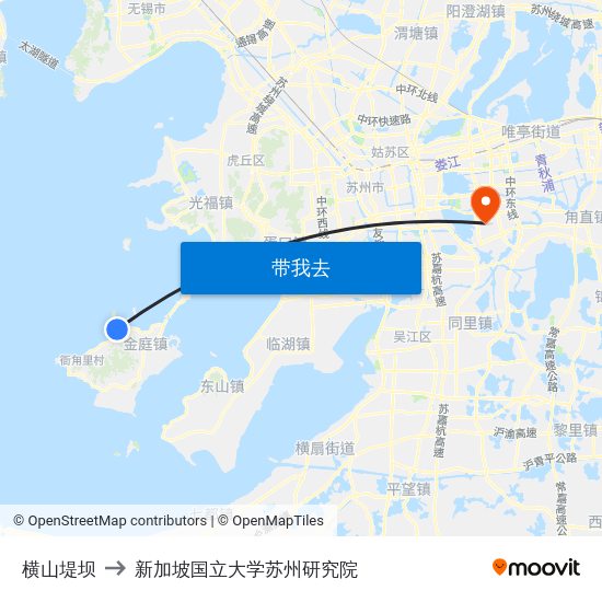 横山堤坝 to 新加坡国立大学苏州研究院 map