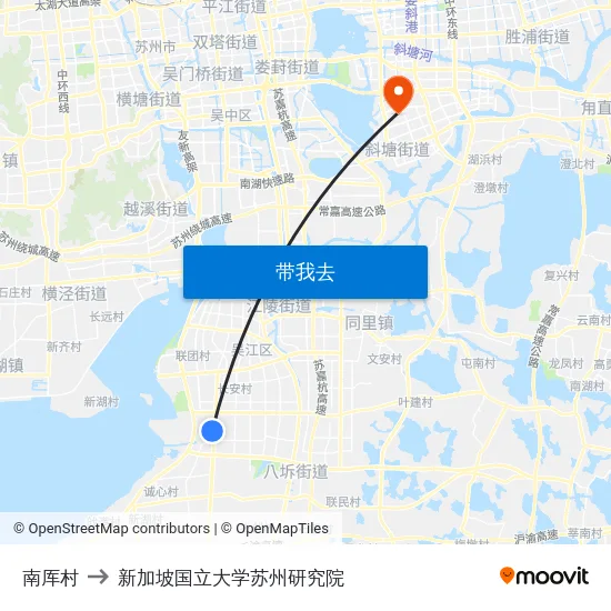 南厍村 to 新加坡国立大学苏州研究院 map