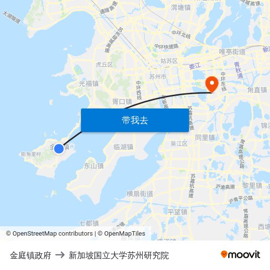 金庭镇政府 to 新加坡国立大学苏州研究院 map