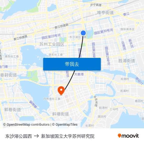 东沙湖公园西 to 新加坡国立大学苏州研究院 map