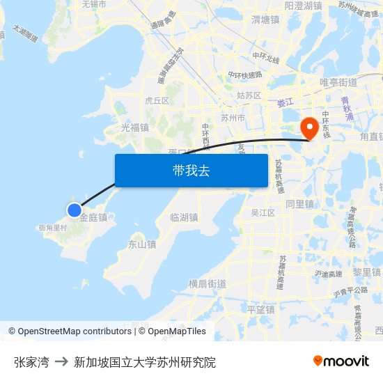 张家湾 to 新加坡国立大学苏州研究院 map
