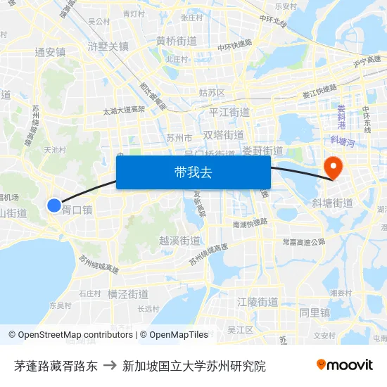 茅蓬路藏胥路东 to 新加坡国立大学苏州研究院 map