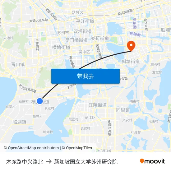 木东路中兴路北 to 新加坡国立大学苏州研究院 map