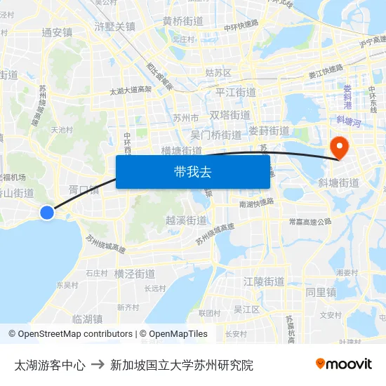 太湖游客中心 to 新加坡国立大学苏州研究院 map