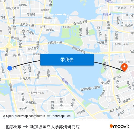 北港桥东 to 新加坡国立大学苏州研究院 map