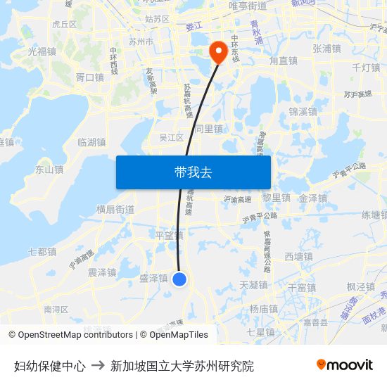 妇幼保健中心 to 新加坡国立大学苏州研究院 map