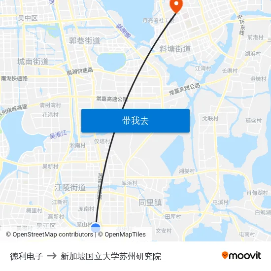 德利电子 to 新加坡国立大学苏州研究院 map