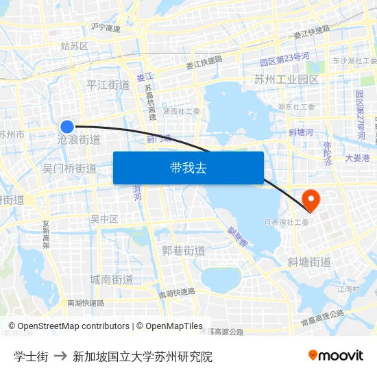学士街 to 新加坡国立大学苏州研究院 map