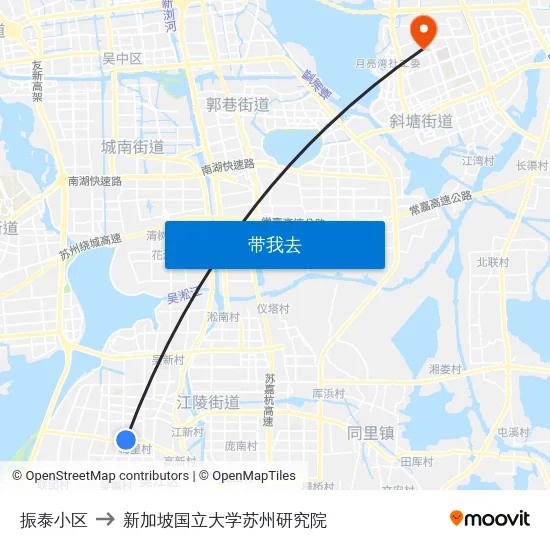 振泰小区 to 新加坡国立大学苏州研究院 map