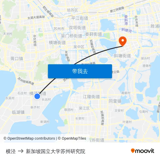 横泾 to 新加坡国立大学苏州研究院 map