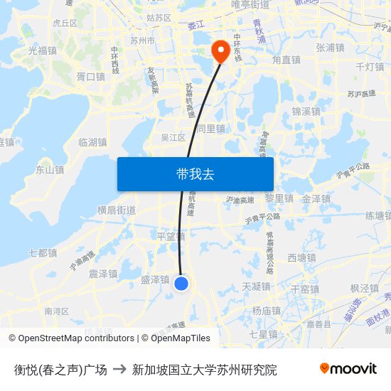 衡悦(春之声)广场 to 新加坡国立大学苏州研究院 map