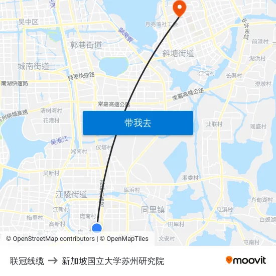 联冠线缆 to 新加坡国立大学苏州研究院 map