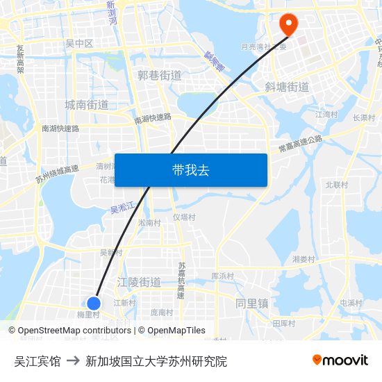 吴江宾馆 to 新加坡国立大学苏州研究院 map