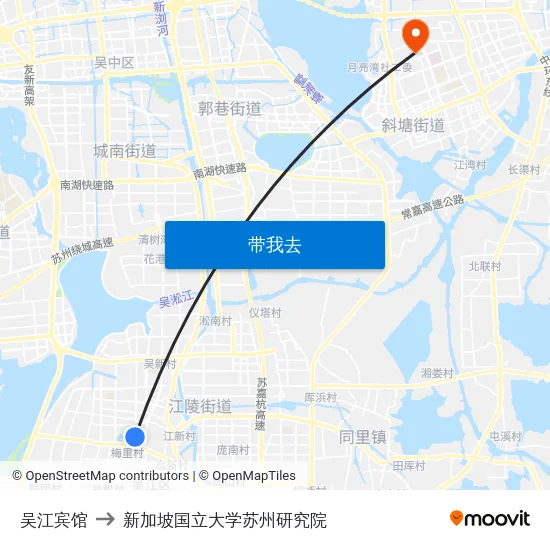 吴江宾馆 to 新加坡国立大学苏州研究院 map