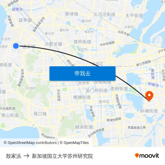 殷家浜 to 新加坡国立大学苏州研究院 map