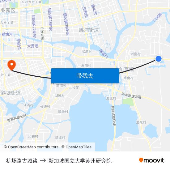 机场路古城路 to 新加坡国立大学苏州研究院 map