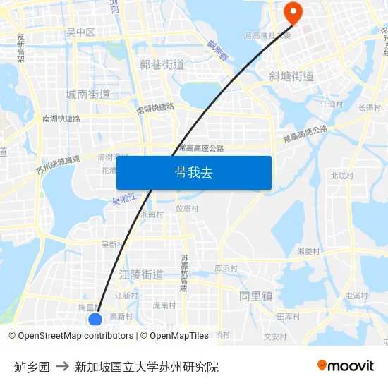 鲈乡园 to 新加坡国立大学苏州研究院 map